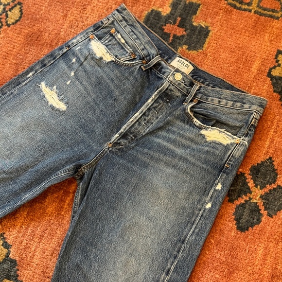 Agolde 90’s High Rise Loose Fit Blue Jeans Distressed in Psyche - Picture 3 of 12